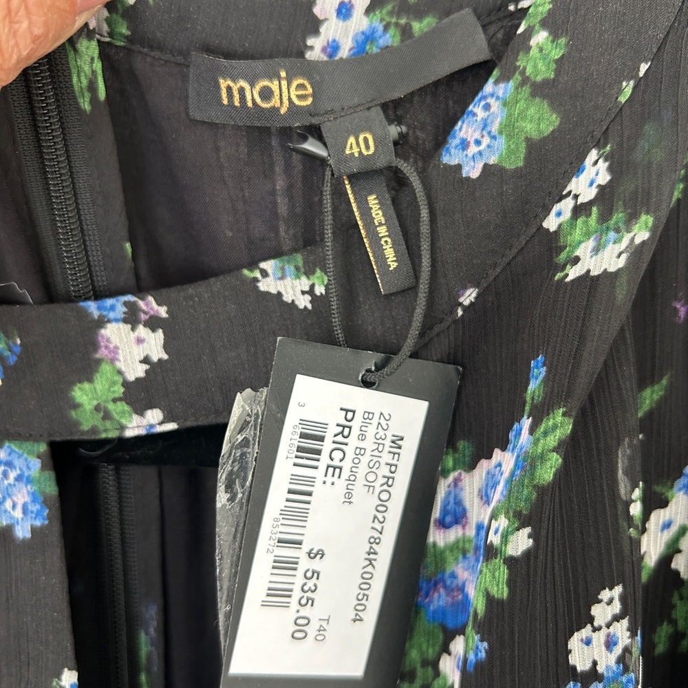 Maje Sheer Black (cut out )Dress with Blue Floral Pattern - Picture 12 of 14